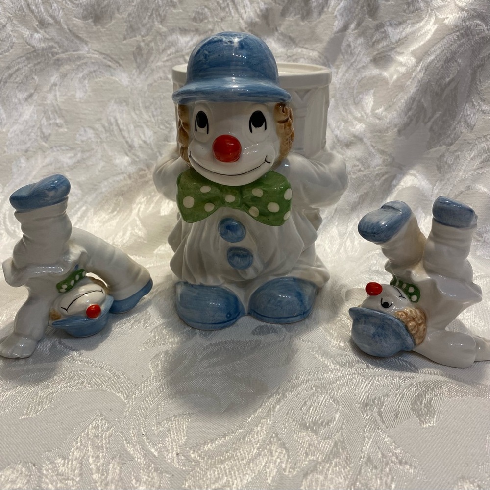 3Pc Fitz & Floyd Clown Bank & Tumbling Clowns Hand Painted in Japan 1978 Vintage